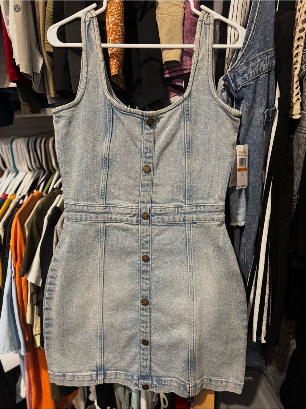 Light Wash Denim Button-Front Mini Dress